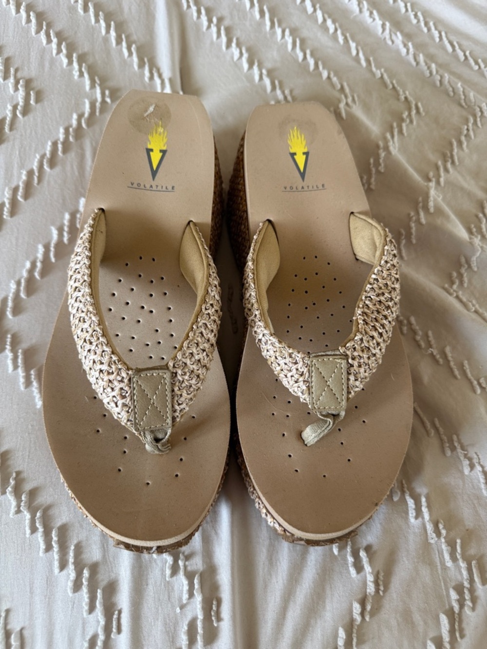 Volatile Tan Woven Platform Thong Sandals